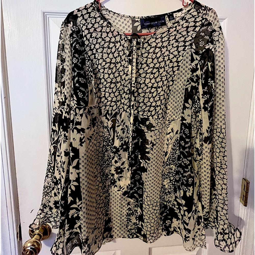 Sheer long sleeve blouse size M